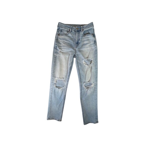 American Eagle Jeans Women 2 High Rise Distressed Mom Straight Stretch (W26 L25) - Picture 11 of 14